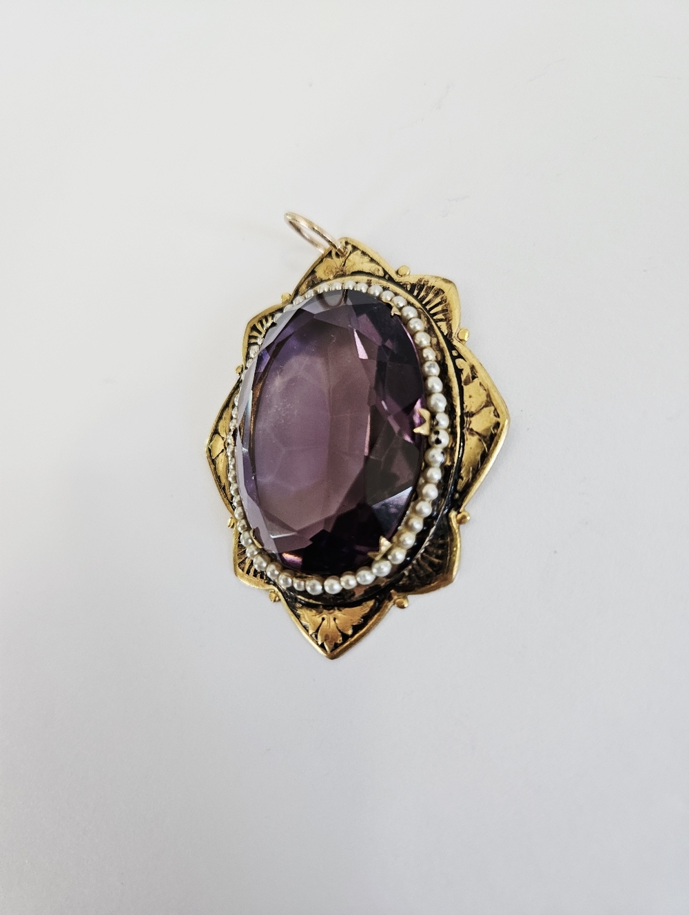 Antique Victorian Edwardian Brass Seed Pearl Enamel Pendant Converted Brooch - Picture 4 of 15